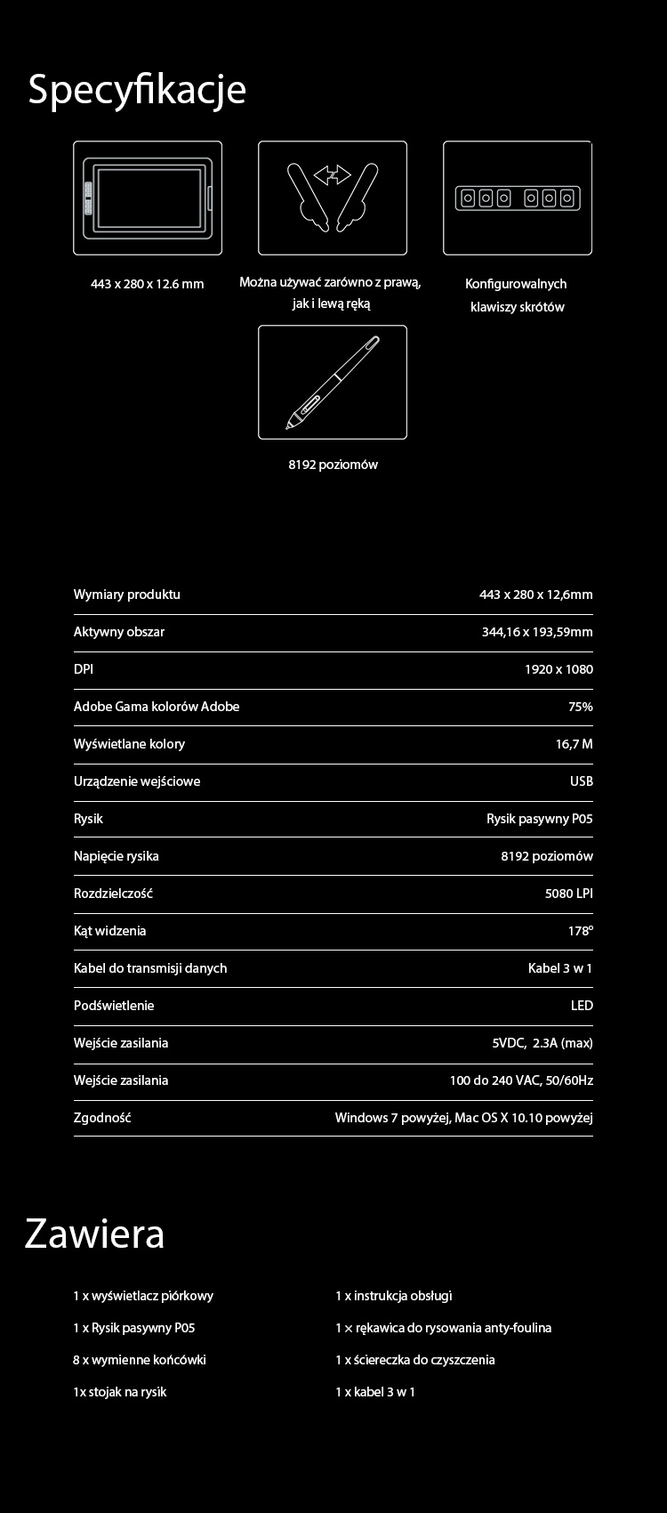 Specification and Package of Screen Art Tablet Artist 15.6